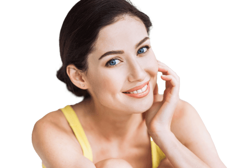 Woman feeling side of face, smiling | Skin Care