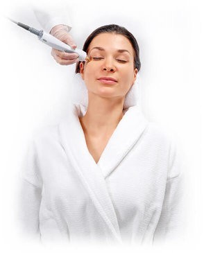 Woman receiving TempSure treatment in white background, relaxed